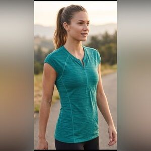 Athleta Teal Short Sleeve Top Green Size M Sporty Activewear